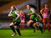 17 October 2018; Amber Barrett of Peamount United  celebrates after scoring her side's second goal during the Continental Tyres FAI Women's Cup Semi-Final match between Shelbourne and Peamount United at Tolka Park, Dublin. Photo by Harry Murphy/Sportsfile