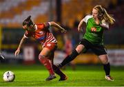 17 October 2018; Amber Barrett of Peamount United in action against Pearl Slattery of Shelbourne during the Continental Tyres FAI Women's Cup Semi-Final match between Shelbourne and Peamount United at Tolka Park, Dublin. Photo by Harry Murphy/Sportsfile