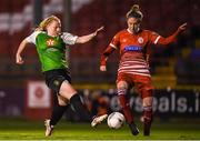 17 October 2018; Amber Barrett of Peamount United in action against Jessica Gleeson of Shelbourne during the Continental Tyres FAI Women's Cup Semi-Final match between Shelbourne and Peamount United at Tolka Park, Dublin. Photo by Harry Murphy/Sportsfile