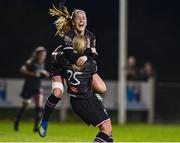 17 October 2018; Katrina Parrock, 25, of Wexford Youths celebrates after scoring a goal against UCD Waves with team captain Kylie Murphy during the Continental Tyres FAI Women's Cup Semi-Final match between Wexford Youths and UCD Waves at Ferrycarrig Park, in Wexford. Photo by Matt Browne/Sportsfile