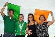 17 October 2018; Dearbhla Rooney, second from left, of Team Ireland, from Manorhamilton, Leitrim, with her father Padraig, Bronadh and her mother Geraldine and her bronze medal after beating Te Mania Rzeka Tai Shelford-Edmonds of New Zealand during the women's featherweight bronze medal bout on Day 11 of the Youth Olympic Games in Buenos Aires, Argentina. Photo by Eóin Noonan/Sportsfile
