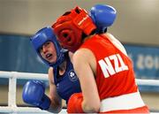17 October 2018; Dearbhla Rooney, left, of Team Ireland, from Manorhamilton, Leitrim, in action against Te Mania Rzeka Tai Shelford-Edmonds of New Zealand during the women's featherweight bronze medal bout on Day 11 of the Youth Olympic Games in Buenos Aires, Argentina. Photo by Eóin Noonan/Sportsfile