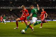 16 October 2018; James McClean of Republic of Ireland in action against David Brooks of Wales during the UEFA Nations League B group four match between Republic of Ireland and Wales at the Aviva Stadium in Dublin. Photo by Stephen McCarthy/Sportsfile