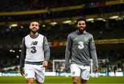 16 October 2018; Derrick Williams, left, and Cyrus Christie of Republic of Ireland prior to the UEFA Nations League B group four match between Republic of Ireland and Wales at the Aviva Stadium in Dublin. Photo by Stephen McCarthy/Sportsfile