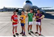 18 October 2018; Daniel Kearney of Cork, Podge Collins of Clare, Tom Morrissey of Limerick and Conor McDonald of Wexford, were at Dublin Airport this morning where Aer Lingus, in partnership with the GAA and GPA, unveiled the one-of-a-kind customised playing kit for the Fenway Hurling Classic which takes place at Fenway Park in Boston on November 18th. Aer Lingus will once again be the Official Airline of the Event and will be responsible for flying the four teams to Boston. Photo by Sam Barnes/Sportsfile