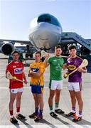 18 October 2018; Daniel Kearney of Cork, Podge Collins of Clare, Tom Morrissey of Limerick and Conor McDonald of Wexford, were at Dublin Airport this morning where Aer Lingus, in partnership with the GAA and GPA, unveiled the one-of-a-kind customised playing kit for the Fenway Hurling Classic which takes place at Fenway Park in Boston on November 18th. Aer Lingus will once again be the Official Airline of the Event and will be responsible for flying the four teams to Boston. Photo by Sam Barnes/Sportsfile