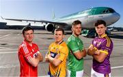 18 October 2018; Daniel Kearney of Cork, Podge Collins of Clare, Tom Morrissey of Limerick and Conor McDonald of Wexford, were at Dublin Airport this morning where Aer Lingus, in partnership with the GAA and GPA, unveiled the one-of-a-kind customised playing kit for the Fenway Hurling Classic which takes place at Fenway Park in Boston on November 18th. Aer Lingus will once again be the Official Airline of the Event and will be responsible for flying the four teams to Boston. Photo by Sam Barnes/Sportsfile