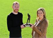 18 October 2018; Chris Shields of Dundalk is presented with his SSE Airtricity/SWAI Player of the Month award for September by Leanne Sheill from SSE Airtricity, at Oriel Park in Dundalk, Co Louth. Photo by Seb Daly/Sportsfile