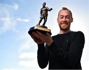 18 October 2018; Chris Shields of Dundalk with his SSE Airtricity/SWAI Player of the Month award for September, at Oriel Park in Dundalk, Co Louth. Photo by Seb Daly/Sportsfile