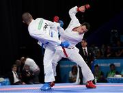 18 October 2018; Sean McCarthy-Crean, right, of Team Ireland, from Cloghroe, Cork, in action against Keisei Sakayami of Japan during the men's Kumite, +65KG, elimination round, in the Youth Olympic Park on Day 12 of the Youth Olympic Games in Buenos Aires, Argentina. Photo by Eóin Noonan/Sportsfile