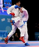 18 October 2018; Sean McCarthy-Crean, right, of Team Ireland, from Cloghroe, Cork, in action against Navid Mohammadi of the Islamic Republic of Iran during the men's Kumite, +65KG, elimination round, in the Youth Olympic Park on Day 12 of the Youth Olympic Games in Buenos Aires, Argentina. Photo by Eóin Noonan/Sportsfile