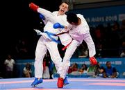 18 October 2018; Sean McCarthy-Crean, left, of Team Ireland, from Cloghroe, Cork, in action against Navid Mohammadi of the Islamic Republic of Iran during the men's Kumite, +65KG, elimination round, in the Youth Olympic Park on Day 12 of the Youth Olympic Games in Buenos Aires, Argentina. Photo by Eóin Noonan/Sportsfile