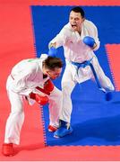 18 October 2018; Sean McCarthy-Crean, right, of Team Ireland, from Cloghroe, Cork, in action against Tomas Kosa of Slovakia during the men's Kumite, +65KG, elimination round, in the Youth Olympic Park on Day 12 of the Youth Olympic Games in Buenos Aires, Argentina. Photo by Eóin Noonan/Sportsfile