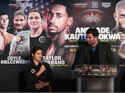 18 October 2018; Katie Taylor and Matchroom Boxing promoter Eddie Hearn during a press conference at Fenway Park ahead of her WBA & IBF World Lightweight title defense, against Cindy Serrano, on Saturday night at the TD Garden in Boston, Massachusetts, USA. Photo by Stephen McCarthy/Sportsfile