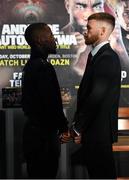 18 October 2018; Tevin Farmer and James Tennyson, right, square off following a press conference at Fenway Park ahead of his IBF World Featherweight title bout on Saturday night at the TD Garden in Boston, Massachusetts, USA. Photo by Stephen McCarthy/Sportsfile