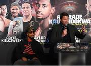 18 October 2018; Matchroom Boxing promoter Eddie Hearn and Demetrius Andrade during a press conference at Fenway Park ahead of his vacant WBO Middleweight title bout, against Walter Kautondokwa, on Saturday night at the TD Garden in Boston, Massachusetts, USA. Photo by Stephen McCarthy/Sportsfile