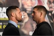 18 October 2018; Tommy Coyle, left, and Ryan Kielczweski during a press conference at Fenway Park ahead of their super lightweight bout on Saturday night at the TD Garden in Boston, Massachusetts, USA. Photo by Stephen McCarthy/Sportsfile