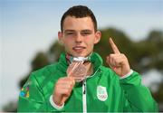 18 October 2018; Sean McCarthy-Crean of Team Ireland, from Cloghroe, Cork, with his bronze medal after losing to Nabil Ech-Chaabi of Morocco during the men's Kumite, +65KG, semi-final round, in the Youth Olympic Park on Day 12 of the Youth Olympic Games in Buenos Aires, Argentina. Photo by Eóin Noonan/Sportsfile