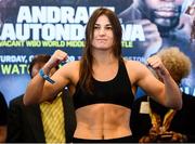 19 October 2018; Katie Taylor weighs in at the Boston Harbour Hotel ahead of her WBA & IBF World Lightweight title defence, against Cindy Serrano, on Saturday night at the TD Garden in Boston, Massachusetts, USA. Photo by Stephen McCarthy/Sportsfile