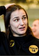 19 October 2018; Katie Taylor speaks to media after weighing in at the Boston Harbour Hotel ahead of her WBA & IBF World Lightweight title defence, against Cindy Serrano, on Saturday night at the TD Garden in Boston, Massachusetts, USA. Photo by Stephen McCarthy/Sportsfile