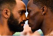 19 October 2018; Kid Galahad, left, and Toka Kahn Clary square off after weighing in at the Boston Harbour Hotel ahead of their featherweight bout on Saturday night at the TD Garden in Boston, Massachusetts, USA. Photo by Stephen McCarthy/Sportsfile
