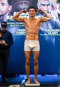 19 October 2018; Daniyar Yeleussinov weighs in at the Boston Harbour Hotel ahead of his welterweight bout on Saturday night at the TD Garden in Boston, Massachusetts, USA. Photo by Stephen McCarthy/Sportsfile