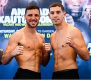 19 October 2018; Tommy Coyle, left, and Ryan Kielczweski after weighing in at the Boston Harbour Hotel ahead of their super lightweight bout on Saturday night at the TD Garden in Boston, Massachusetts, USA. Photo by Stephen McCarthy/Sportsfile