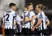 19 October 2018; John Mountney of Dundalk, right, is congratulated by team-mates Sean Hoare, centre, and Sean Gannon, left, after scoring his side's first goal during the SSE Airtricity League Premier Division match between Dundalk and Sligo Rovers at Oriel Park in Dundalk, Louth. Photo by Seb Daly/Sportsfile