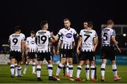 19 October 2018; Michael Duffy of Dundalk is congratulated by team-mates after scoring his side's second goal during the SSE Airtricity League Premier Division match between Dundalk and Sligo Rovers at Oriel Park in Dundalk, Louth. Photo by David Fitzgerald/Sportsfile