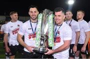 19 October 2018; Pat Hoban, left, and Ronan Murray of Dundalk celebrate with the trophy after winning the SSE Airtricity League Premier Division following the SSE Airtricity League Premier Division match between Dundalk and Sligo Rovers at Oriel Park in Dundalk, Louth. Photo by Seb Daly/Sportsfile