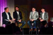 19 October 2018; Micheál Ó Domhnaill, Team of the Year Judge and Presenter, left, with, from left, Ken McGrath, Team of the Year Judge, Mark Coleman of Cork and Ger Browne of Tipperary at the Bord Gáis Energy GAA Hurling U-21 Team of the Year Awards at City Hall in Dublin. Photo by Piaras Ó Mídheach/Sportsfile