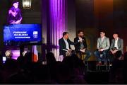 19 October 2018; Micheál Ó Domhnaill, Team of the Year Judge and Presenter, left, with, from left, Ken McGrath, Team of the Year Judge, Mark Coleman of Cork and Ger Browne of Tipperary at the Bord Gáis Energy GAA Hurling U-21 Team of the Year Awards at City Hall in Dublin. Photo by Piaras Ó Mídheach/Sportsfile