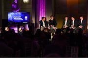 19 October 2018; Micheál Ó Domhnaill, Team of the Year Judge and Presenter, with from left, Joe Canning, Team of the Year Judge, Robbie O’Flynn of Cork, Rory O’Connor of Wexford, and Cianan Fahy of Galway at the Bord Gáis Energy GAA Hurling U-21 Team of the Year Awards at City Hall in Dublin. Photo by Piaras Ó Mídheach/Sportsfile