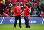 20 October 2018; Gloucester head coach Johan Ackermann, left, and Munster head coach Johann van Graan in conversation prior to the Heineken Champions Cup Pool 2 Round 2 match between Munster and Gloucester at Thomond Park in Limerick. Photo by Diarmuid Greene/Sportsfile