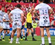 20 October 2018; Danny Cipriani of Gloucester, second from left, is shown a red card by referee Alexandre Ruiz during the Heineken Champions Cup Pool 2 Round 2 match between Munster and Gloucester at Thomond Park, in Limerick. Photo by Sam Barnes/Sportsfile
