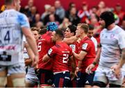 20 October 2018; Joey Carbery of Munster, centre, celebrates with team mates after scoring his side's third try during the Heineken Champions Cup Pool 2 Round 2 match between Munster and Gloucester at Thomond Park in Limerick. Photo by Sam Barnes/Sportsfile