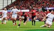 20 October 2018; Sam Arnold of Munster goes over to score his side's fourth try during the Heineken Champions Cup Pool 2 Round 2 match between Munster and Gloucester at Thomond Park in Limerick. Photo by Sam Barnes/Sportsfile