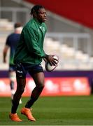 20 October 2018; Niyi Adeolokun of Connacht warms up prior to the Heineken Challenge Cup Pool 3 Round 2 match between Sale Sharks and Connacht at AJ Bell Stadium, in Salford, England. Photo by Harry Murphy/Sportsfile