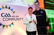 20 October 2018; Dublin and Raheny footballer Brian Fenton presents the 'Hero Award' to Mairead Beausang of Midleton during the GAA National Healthy Club Conference at Croke Park Stadium, in Dublin. Photo by David Fitzgerald/Sportsfile