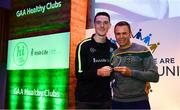 20 October 2018; Dublin and Raheny footballer Brian Fenton presents the 'Hero Award' to Tom Miller of Castleblayney Faughs GFC during the GAA National Healthy Club Conference at Croke Park Stadium, in Dublin. Photo by David Fitzgerald/Sportsfile