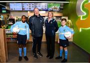 22 October 2018; Tony Nolan, Metropolitan Girls League coach, and Maria Nolan, Chairperson of the Metropolitan Girls League, alongside Victor Akinbola, left, and Calum Finlayson were on hand to help Subway® launch the 2018/2019 Subway® Schoolboys Football Association of Ireland Championships. This is year three of the Subway® brand’s sponsorship of the inter-league competitions at Under-12, 13, 15 and 16 age-levels, which are contested provincially before concluding with the national semi-finals and final. Photo by Stephen McCarthy/Sportsfile