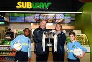 22 October 2018; Tony Nolan, Metropolitan Girls League coach, and Maria Nolan, Chairperson of the Metropolitan Girls League, alongside Victor Akinbola, left, and Calum Finlayson were on hand to help Subway® launch the 2018/2019 Subway® Schoolboys Football Association of Ireland Championships. This is year three of the Subway® brand’s sponsorship of the inter-league competitions at Under-12, 13, 15 and 16 age-levels, which are contested provincially before concluding with the national semi-finals and final. Photo by Stephen McCarthy/Sportsfile