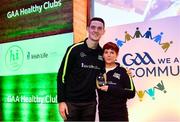 20 October 2018; Dublin and Raheny footballer Brian Fenton presents the 'Hero Award' to Sinead Crowley of Clonakilty during the GAA National Healthy Club Conference at Croke Park Stadium, in Dublin. Photo by David Fitzgerald/Sportsfile
