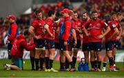 20 October 2018; Joey Carbery of Munster in conversation with team-mate and water carrier Tyler Bleyendaal during the Heineken Champions Cup Pool 2 Round 2 match between Munster and Gloucester at Thomond Park in Limerick. Photo by Diarmuid Greene/Sportsfile