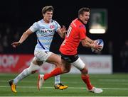20 October 2018; Billy Burns of Ulster in action against Xavier Chauveau of Racing 92 during the Heineken Champions Cup Pool 4 Round 2 match between Racing 92 and Ulster at Paris La Defence Arena, in Paris, France. Photo by Brendan Moran/Sportsfile