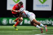 20 October 2018; Michael Lowry of Ulster is tackled by Teddy Thomas of Racing 92 during the Heineken Champions Cup Pool 4 Round 2 match between Racing 92 and Ulster at Paris La Defence Arena, in Paris, France. Photo by Brendan Moran/Sportsfile