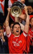 20 October 2018; Ballintubber Damien Coleman captain lifts the Paddy Moclair Cup following the Mayo County Senior Club Football Championship Final match between Breaffy and Ballintubber at Elverys MacHale Park, in Castlebar, Mayo. Photo by Piaras Ó Mídheach/Sportsfile