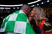 20 October 2018; Niall Kennedy celebrates with his wife Niamh after winning his heavyweight bout against Brendan Barrett at TD Garden in Boston, Massachusetts, USA. Photo by Stephen McCarthy/Sportsfile