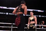 20 October 2018; Katie Taylor, right, taunts Cindy Serrano during their WBA & IBF Female Lightweight World title bout at TD Garden in Boston, Massachusetts, USA. Photo by Stephen McCarthy/Sportsfile