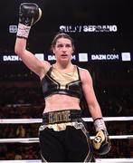 20 October 2018; Katie Taylor celebrates after winning her WBA & IBF Female Lightweight World title bout against Cindy Serrano at TD Garden in Boston, Massachusetts, USA. Photo by Stephen McCarthy/Sportsfile